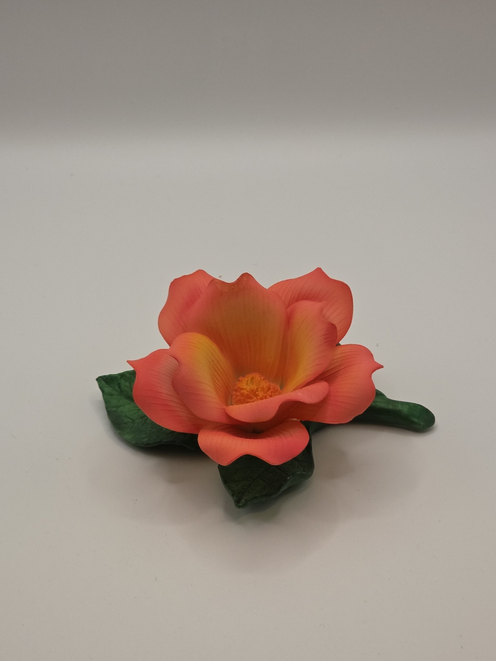 Porcelain Peach Rose On A Leaf Figurine